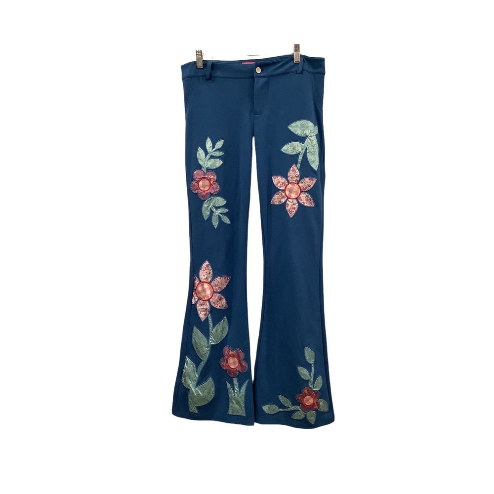 Sugar Thrillz Blue Floral Embroidered Flare Pants